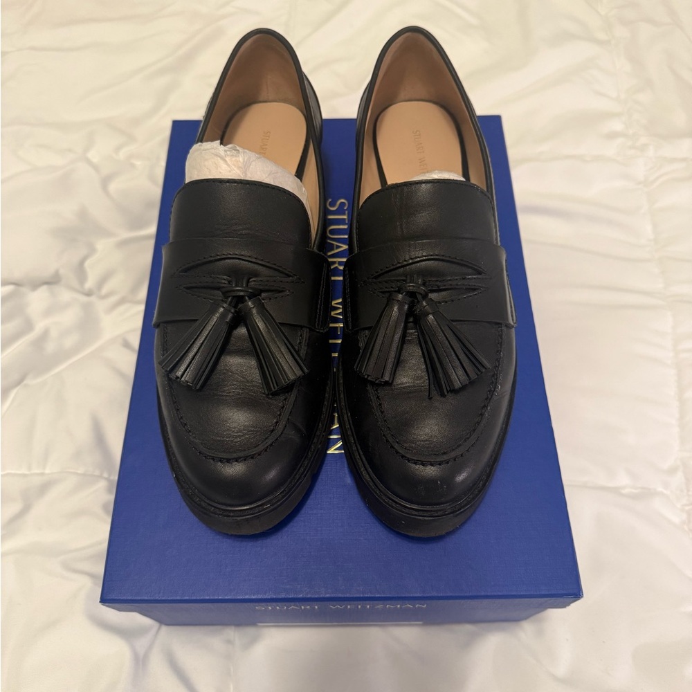 Stuart Weitzman Black Tassel Loafers